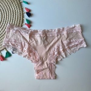 Victoria's Secret Lace-Waist Cotton Cheeky Panty Heart Lace Trim Pink Large NEW